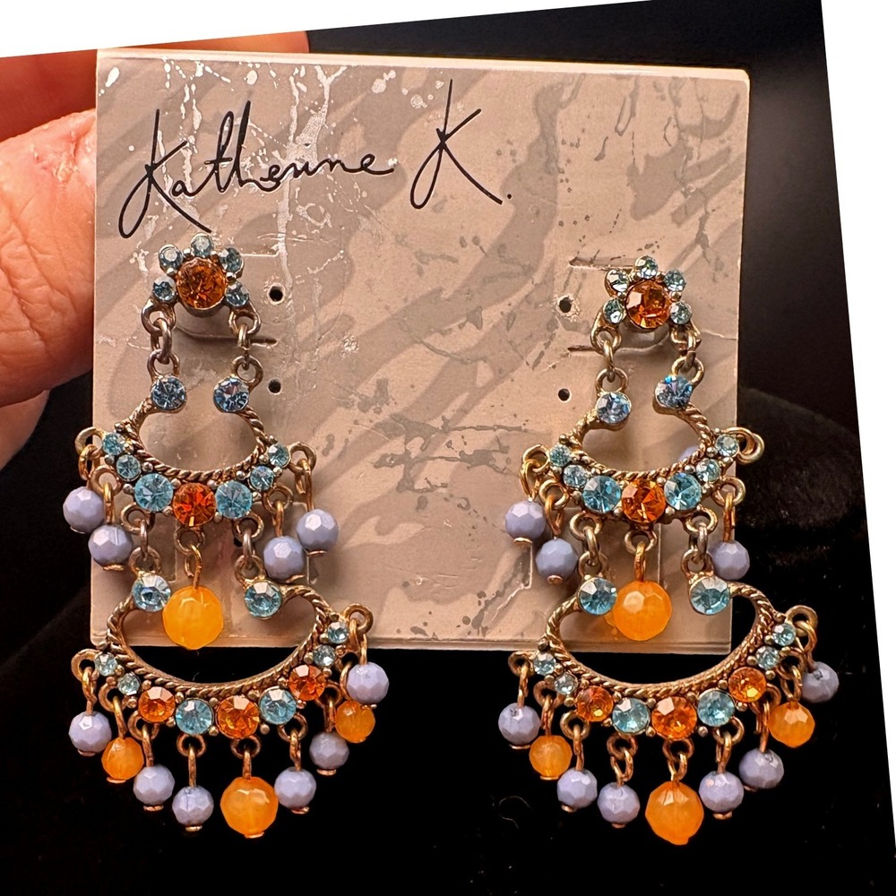 Katherine K Chandelier Earrings Women OS Blue Orange Good Boho Beaded Statement